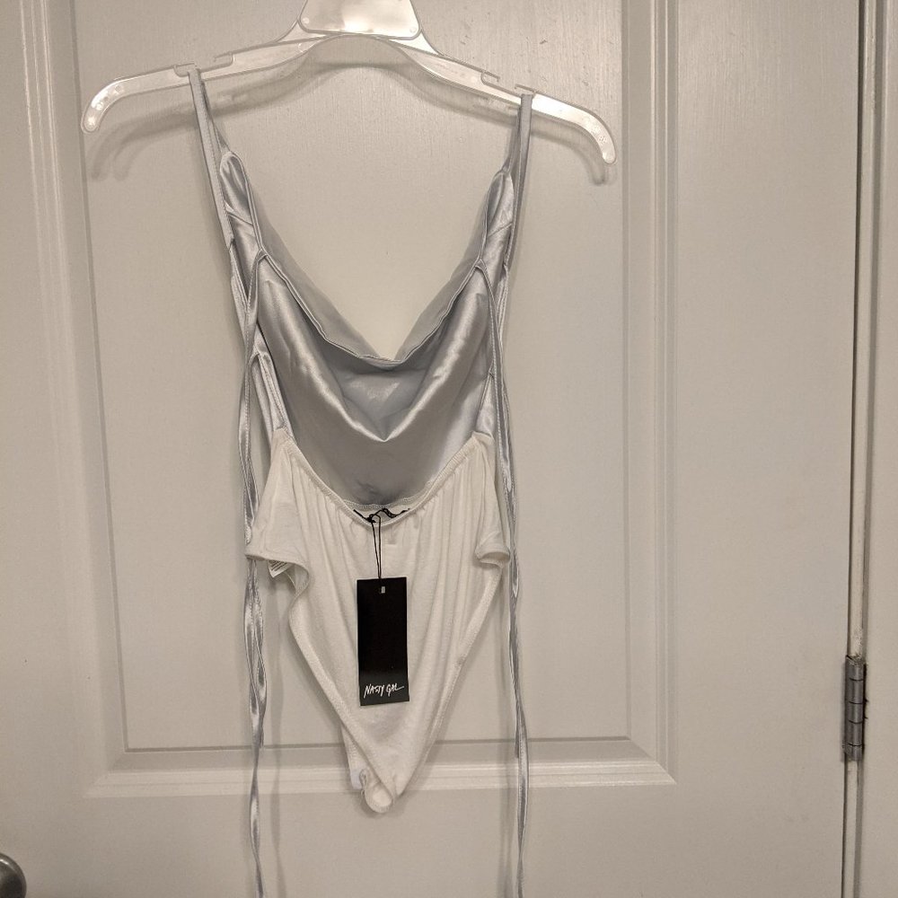 Backless silver bodysuit